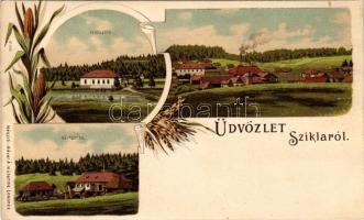 Szikla, Szihla, Sihla (Breznóbánya); Erdészlak, gőzfűrész. Hável Á. készítette (Losonc) / forestry house, sawmill. Art Nouveau, litho (Rb)