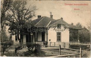 1916 Stubnyafürdő, Turcianske Teplice; vasútállomás. Hegedűs J. fényképész kiadása (Turócszentmáton) / railway station (kopott sarkak / worn corners)