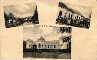 1929 Nagyugróc, Velké Uherce; Thonet kastély, utca, Bernát üzlete / castle, street, shops (tűnyomok / pin marks)