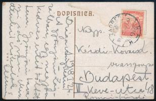 1918 Kézdi-Kovács Elemér (1898-1976) festőművész autográf sorai édesanyjához, Kézdi-Kovács László (1864-1942) festőművész, műkritikus felségéhez Zágrábból, Kézdi-Kovács Elemér autográf becenév aláírásával, zágrábi kissé foltos képeslapon.