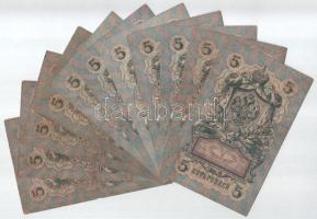 Orosz Birodalom 1910-1914. 5R (11xklf) mindegyik különböző pénztáros aláírással. Szign.: Konshin (Az...