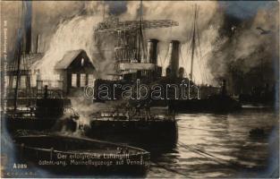 Der erfolgreiche Luftangriff österr. un. Marine flugzeuge auf Venedig / WWI Austro-Hungarian Navy, K.u.K. Kriegsmarine art postcard, successful air raid by naval aircrafts on Venice