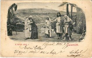 1899 (Vorläufer) Sulamith. A három kérő, Radó, Kövessyné, Sarkadi, Pataki, Kovács. Löbl és D. fia (tűnyomok / pin marks)