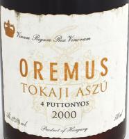 2000 Oremus 4 puttonyos Tokaji Aszú, bontatlan palack, szakszerűen tárolva, 0,5l, 12,5%