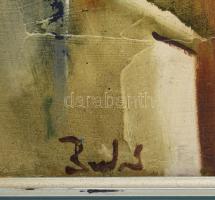 Budai László (1965-): Előadás után. Olaj, farost, jelzett, fakeretben, hátoldalán címkével, 60×50 cm