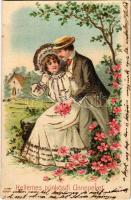 1907 Kellemes pünkösdi Ünnepeket / Pentecost greeting. Emb. litho, floral