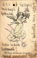 1934 Kellemes karácsonyi ünnepeket! / Christmas greeting art postcard with angel (fa)