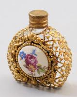 Parfümös üveg porcelán berakással és filigrán díszítéssel, m: 5 cm