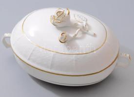 Herendi bobbonier, rózsa fogóval, háncsnyomott felülettel, jelzett, minimális pattogzással, 18x10 cm