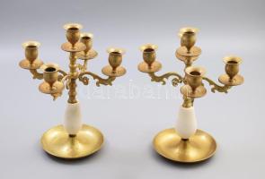 Ötágú réz gyertyatartó pár, m: 26,5 cm