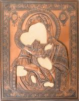 Mária a kis Jézussal ikon réz okládja, fa lapra erősítve, 23x18 cm