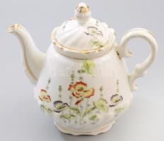 Porcelán teás kanna, virágmintával, kis kopással, m: 20 cm