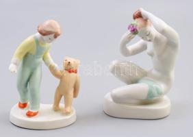 Aquincum női akt és plüssmackóval játszó gyermek, jelzett, hibátlan.