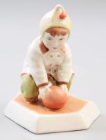 Zsolnay porcelán "Labdás Öcsi". Kézzel festett, jelzett (tervező: Sinkó András), kis kopással, m: 13,5 cm