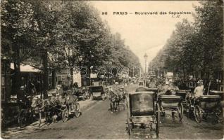 Paris, Boulevard des Capucines / street view with cafe and restaurant terrace, carriages, automobiles (EK)