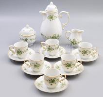 Hollóházi Erika mintás kávés készlet. Jelzett, minimális pattogzással, teljes.