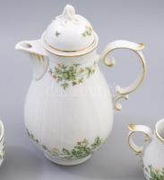 Hollóházi Erika mintás kávés készlet. Jelzett, minimális pattogzással, teljes