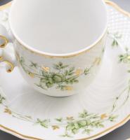 Hollóházi Erika mintás kávés készlet. Jelzett, minimális pattogzással, teljes