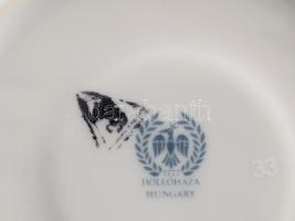 Hollóházi Erika mintás kávés készlet. Jelzett, minimális pattogzással, teljes