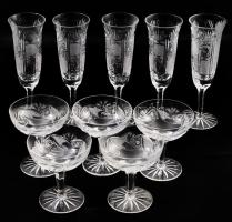 5 + 5 db kristály pezsgős pohár, hibátlan 20 cm, 11 cm