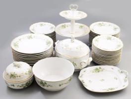 Hollóházi Erika mintás 82 részes étkészlet. Jelzett, jó darabokkal, kis kopással.