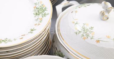 Hollóházi Erika mintás 82 részes étkészlet. Jelzett, jó darabokkal, kis kopással