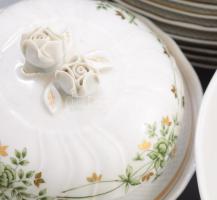 Hollóházi Erika mintás 82 részes étkészlet. Jelzett, jó darabokkal, kis kopással