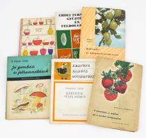 6 db kertészeti könyv: A szamóca, a málna és a szeder termesztése.; Kertjeink védelmében.; Jó gombák és felhasználásuk.; Ribiszke- és köszmétetermesztés.; Erdei termékek gyűjtése és feldolgozása.; Gyümölcslevek házi készítése. Kiadói papírkötés, vegyes állapotban.