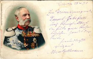 1898 (Vorläufer) Albert, König v. Sachsen / Albert, King of Saxony. Lith. Kunstanstalt Heinr. &amp; Aug. Brüning litho (szakadás / tear)