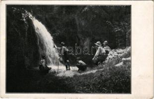 1930 Lillafüred (Miskolc), Szinvai kis vízesés, cserkészek / Hungarian boy scouts (kis szakadás / sm...