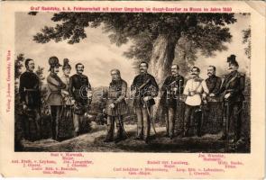 Graf Radetzky k.k. Feldmarschall mit seiner Umgebung im Haupt-Quartier zu Monza im Jahre 1850. Verlag Johann Gutetzky (Wien) / Austrian military Field Marshal Radetzky with officers (EK)