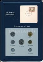 Ausztria 1986-1989. 2gr - 10Sch (7xklf), "Coin Sets of All Nations" forgalmi szett felbélyegzett bélyeggel kartonlapon T:UNC, patina, pici kartonhibák Austria 1986-1989. 2 Groschen - 10 Schilling (7xdiff) "Coin Sets of All Nations" coin set on cardboard with stamped stamp C:UNC, patina, tiny cardboard errors