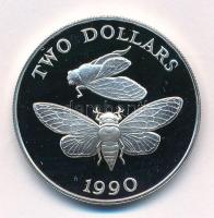 Bermuda 1990. 2$ Ag "Kabóca" kapszulában, tanúsítvánnyal T:PP kis fo. Bermuda 1990. 2 Dollars Ag "Cicada" in capsule, with certificate C:PP small spot Krause KM#64
