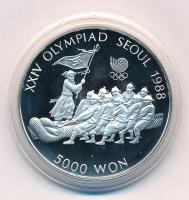 Dél-Korea 1986. 5000W Ag "1988 Olimpia - Kötélhúzás" kapszulában, tanúsítvánnyal T:PP South Korea 1986. 5000 Won Ag "1988 Olympics - Tug of War" in capsule, with certificate C:PP Krause KM#55