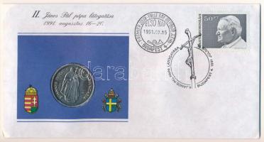 Magyarország 1991. 100Ft Cu-Ni "II. János Pál pápa látogatása Magyarországon" érmés borítékban, első napi bélyegzéssel, műbőr dísztokban T:UNC