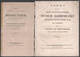 cca 1810-1850 5 db főpapokat dícsőítő beszéd lenyomata Vurum József székesfehérvári, váradi, majd nyitrai püspök, Klobusiczky Péter szatmári püspök, kalocsai érsek, Alagovich Sándor zágrábi püspök, Verhovácz Miksa zágrábi püspök