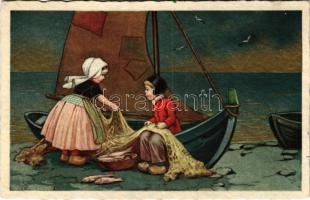 Children art postcard with sailboat. Ditta A. Guarneri 2336. s: Colombo
