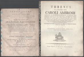 cca 1810-1850 7 db főpapokat dicsőítő beszéd lenyomata:
Ambrosius Károly esztergomi püspök, 2 féle
...