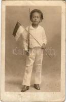 Matróznak öltözött fiú magyar zászlóval / boy dressed as a mariner with Hungarian flag. photo (EB)