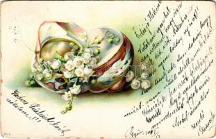 1901 Still life with flowers and seashell. litho (szakadás / tear)