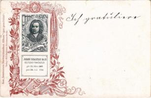 1901 Johann Sebastian Bach (1685-1750), deutscher Tonkünstler. Aus Seemanns Portraitmarken Album. Art Nouveau, floral, litho (szakadás / tear)