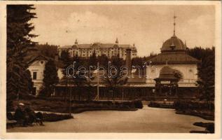 1924 Tátralomnic, Tatranská Lomnica (Tátra, Magas Tátra, Vysoké Tatry); Kúpele v pozadí Grandhotel "Praha" / fürdő, szálloda / spa, bath, hotel