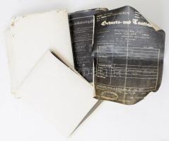 cca 1900-1940 A Schiffkorn  családdal kapcsolatos családtörténeti iratok: anyakönyvi kivonatok, másolatok, stb kb 20 db