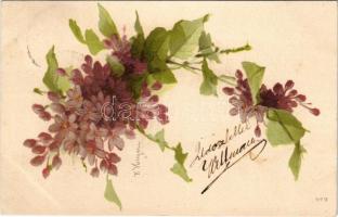 1901 Purple flowers, litho s: E. Vouga (?) (fl)