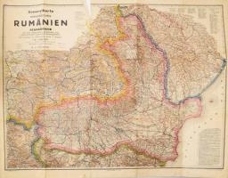 Generalkarte des Königreiches Rumänien mit Bessarabien und den bulgarischen, serbischen u. österreichisch-ungarischen Grenzgebieten 1:864.000. Dr. K. Peucker. 1916. Artaria. szakadásokkal 95x74 cm