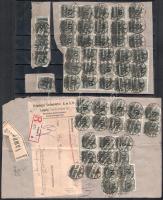 Ajánlott csomagcímzés darabok azonos csomagról Lipcséből Budapestre 2 x Mi 328 + 54 x Mi 337 bérmentesítéssel (bélyegérték Mi EUR 545.-), From Leipzig to Budapest 2 x Mi 328 + 54 x Mi 337 Parcel address pieces (stamp value Mi EUR 545.-)
