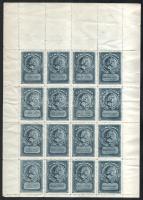 1932 Liszt-hét négynyelvű, 16 darabos fogazott szürkéskék levélzáró ív (törések, gyűrött / creased)