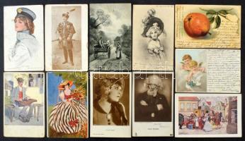 1.580 db 1945 előtti motívum és üdvözlő képes lap, változatos anyag nagy dobozban benne hölgyek, pár...