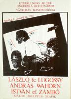 1987 László fe. Lugossy, András Wahorn, István ef. Zámbó (feLugossy, Wahorn, efZámbó), Västeras Konstmuseum, kiállítási plakát, papír, hajtásnyomokkal, egészen apró lapszéli szakadásokkal, 70x50 cm. Rendkívül ritka svédországi plakát!