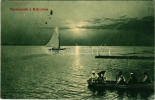 1912 Balaton, naplemente, csónakázók. Divald Károly 1406-1909. (EK)
